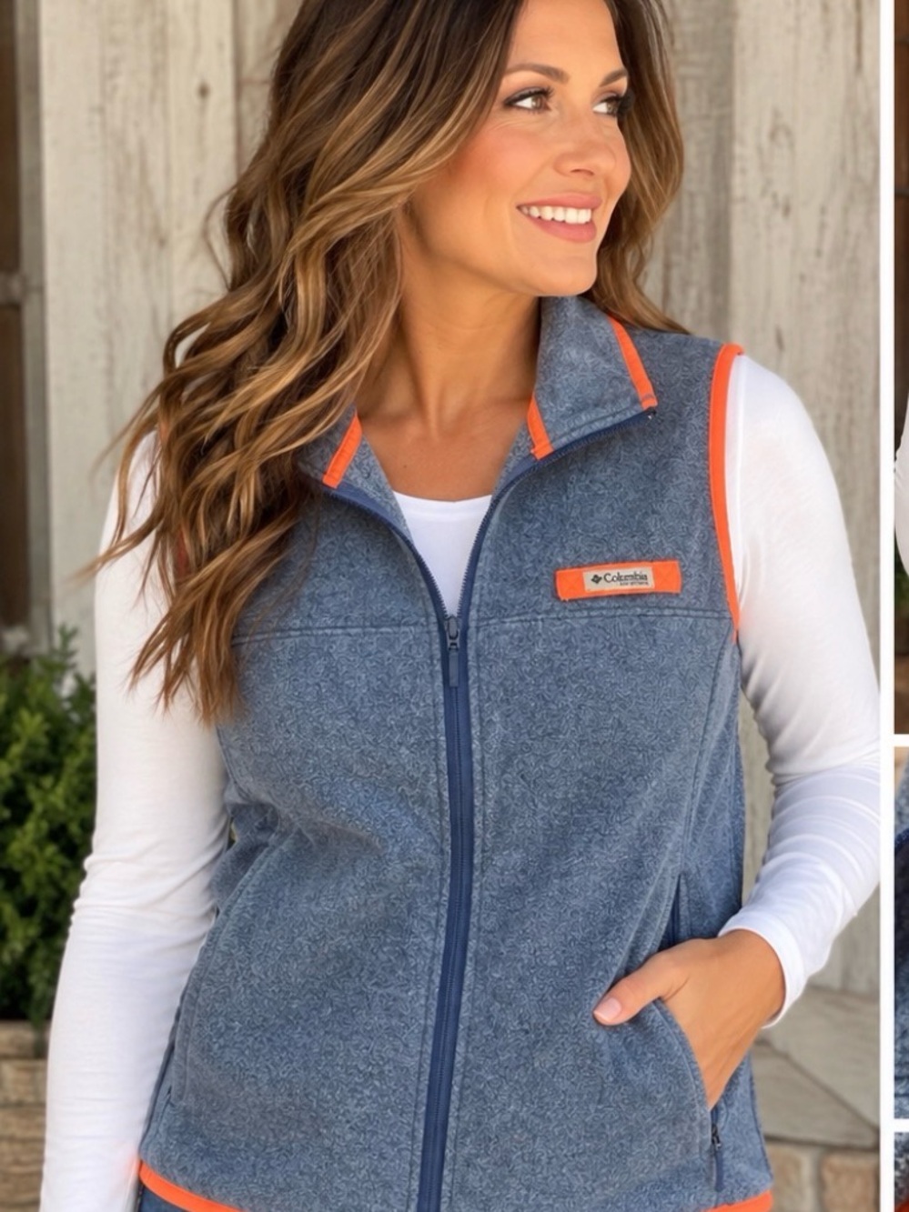 Columbia Sportswear Women’s Fleece Vest Blue with Coral Trim